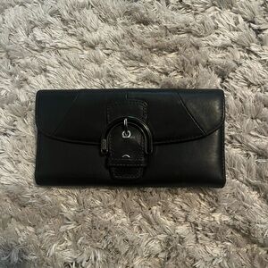 Coach Black Leather Wallet with Buckle Closure